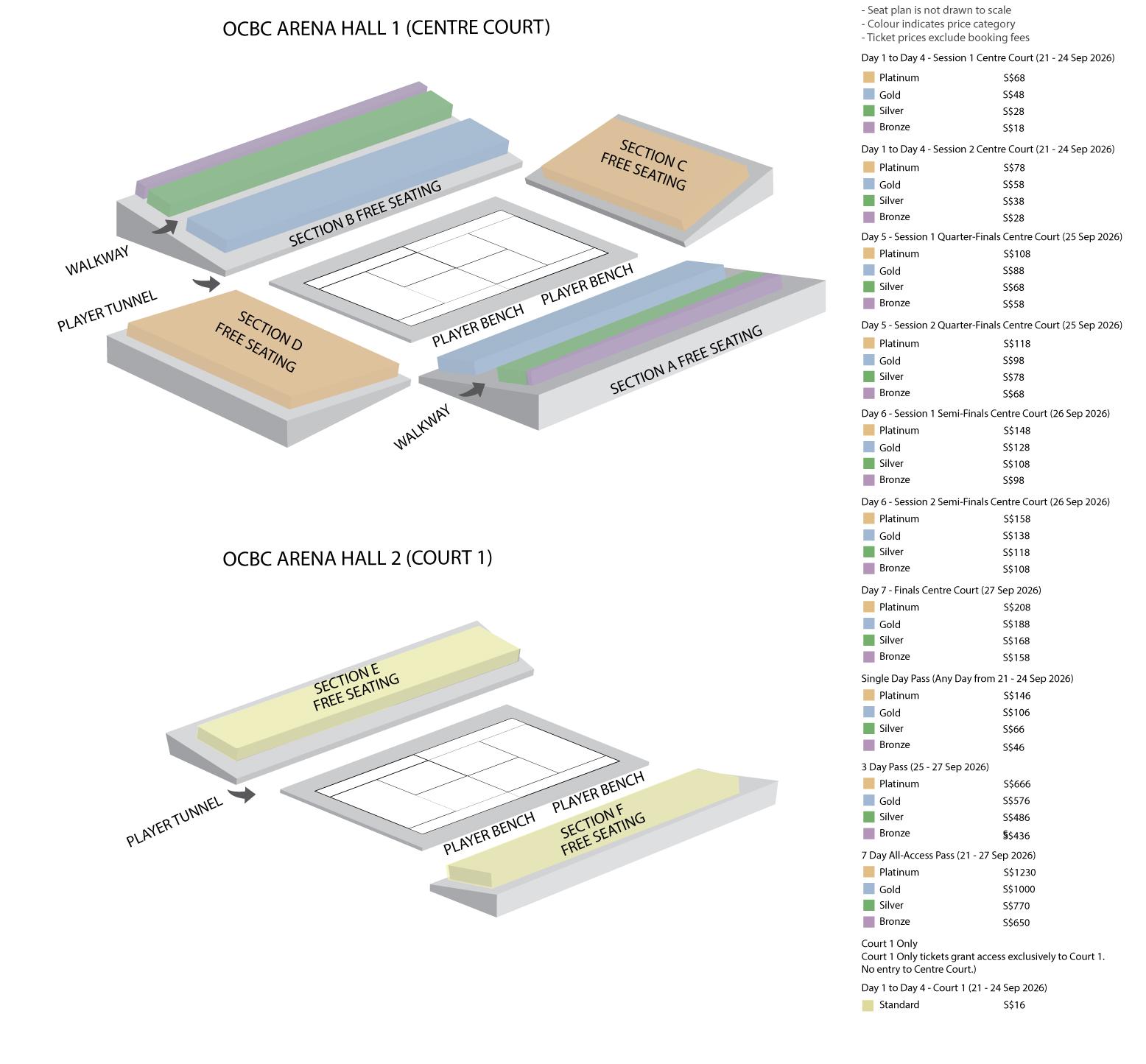 Day 1 to Day 4 - Session 1 Centre Court (21 - 24 Sep 2026) 座位圖