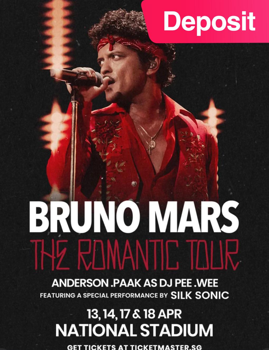 【 Deposit 】Bruno Mars - The Romantic Tour in Singapore